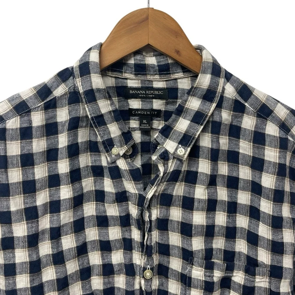 BF1165 Men’s Banana Republic 100% Linen CAMDEN Fit Plaid Button Shirt XL
